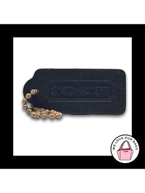 COACH VINTAGE DOUBLESIDED Hang Tag Bag Charm Keychain Fob Black Leather 2.25"